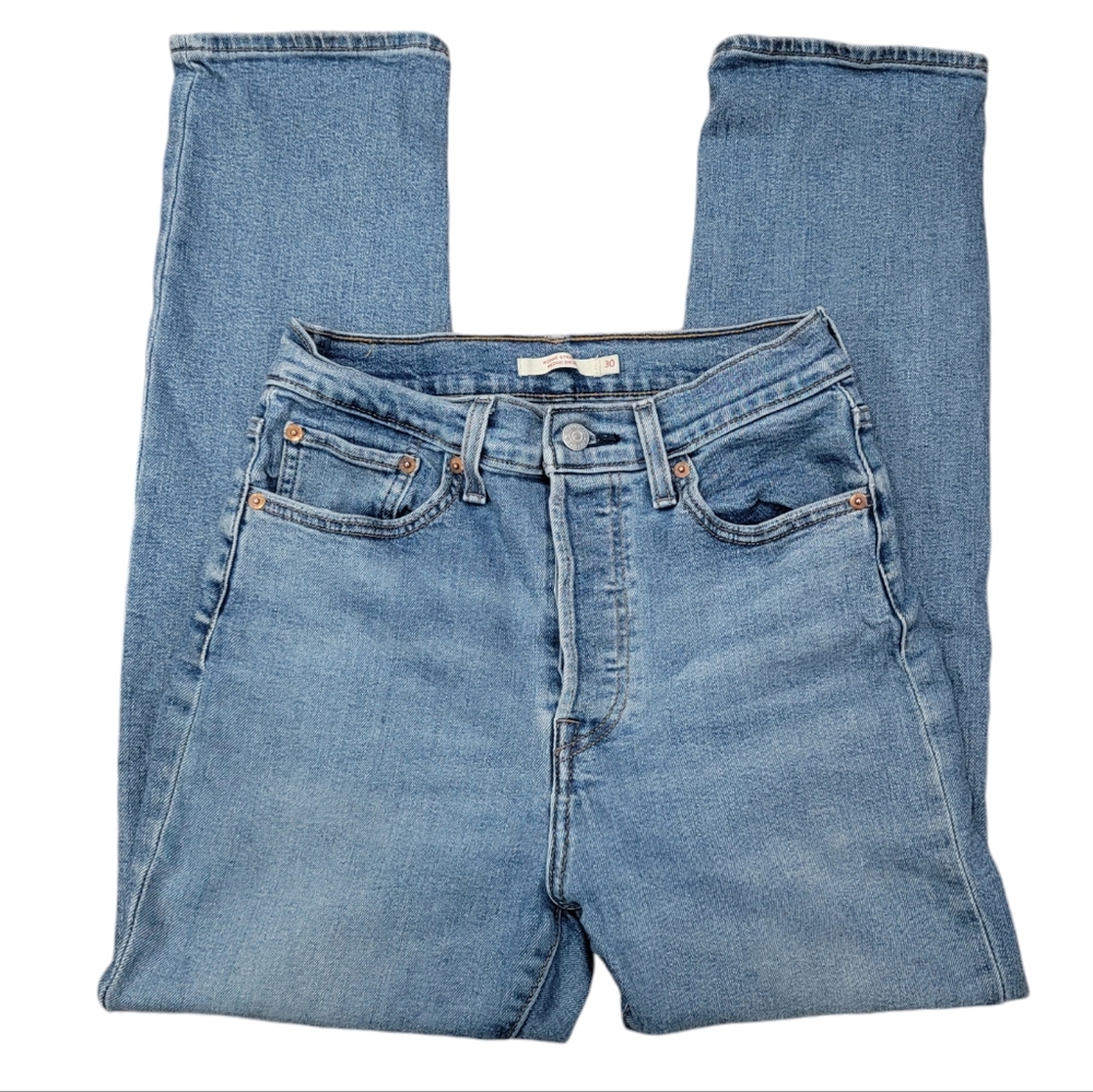 Levi’s Women’s Wedgie Straight Leg High Rise Blue Denim Button Fly Retro…